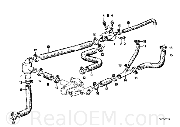 RealOEM.com BMW E30 316 COOLING SYSTEM-THERMOSTAT/WATER HOSES