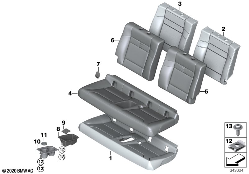 Seat rear, upholstery & cover base seat