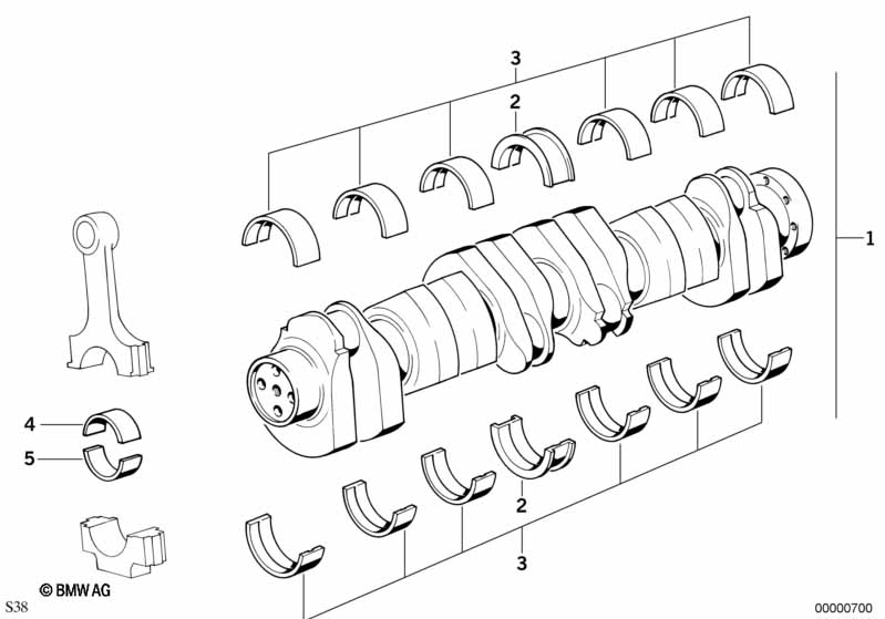 Crankshaft with bearing shells