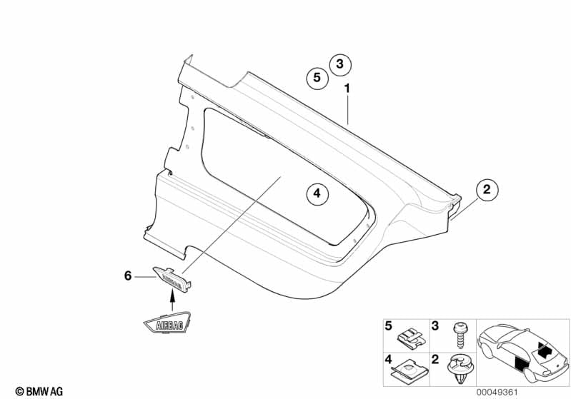 Lateral trim panel rear, side airbag