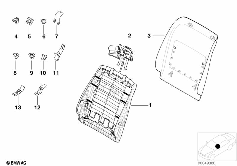 Front seat backrest frame/rear panel