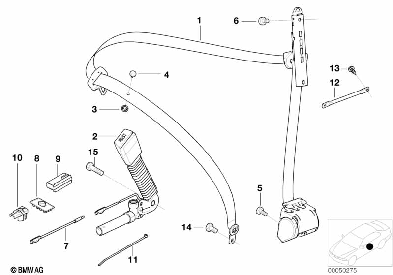 Genuine BMW 72118240232 E46 Rght Frnt Upper Belt W/O Force Limiter (Inc. 325i, 330d & 330i) | ML Performance EU Car Parts