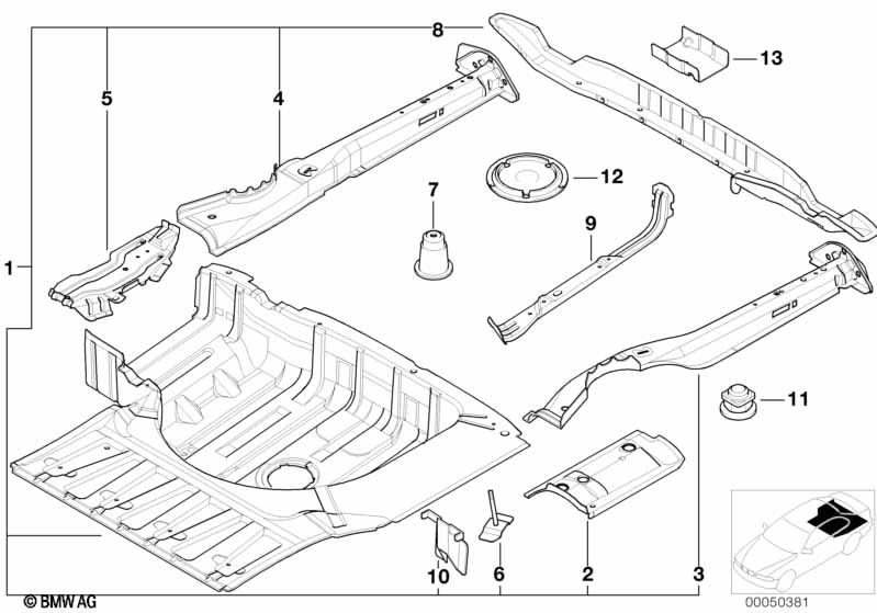 Mounting parts for trunk floor panel