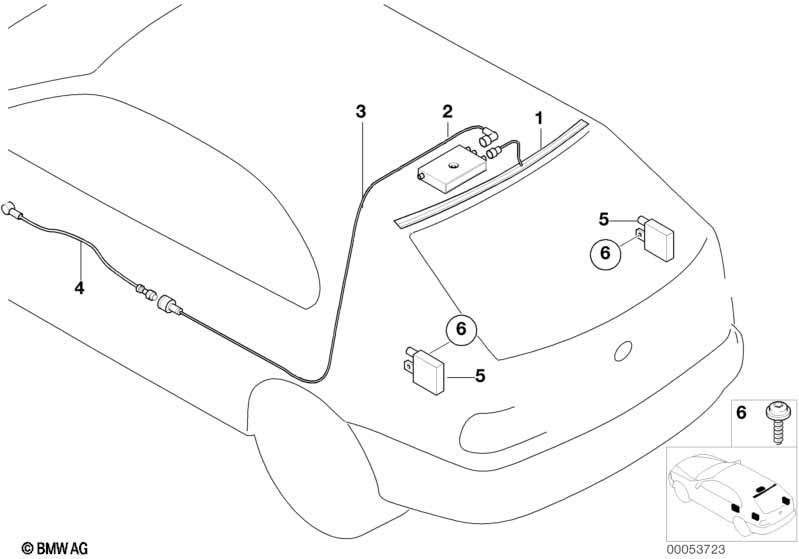 Single parts f rear window antenna
