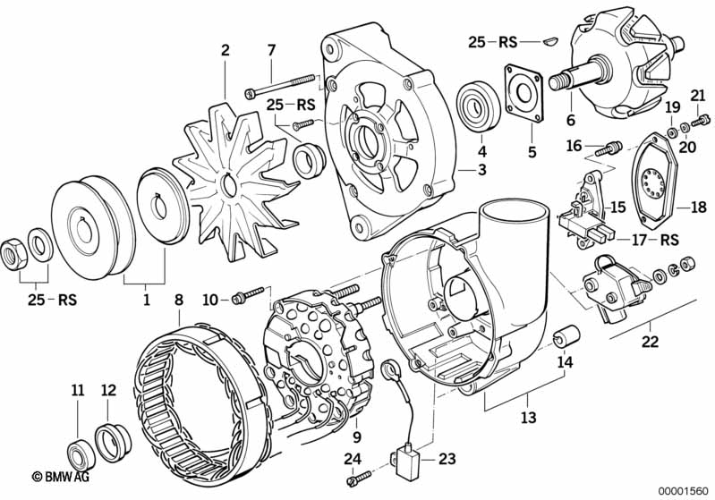 Alternator, individual parts 115A
