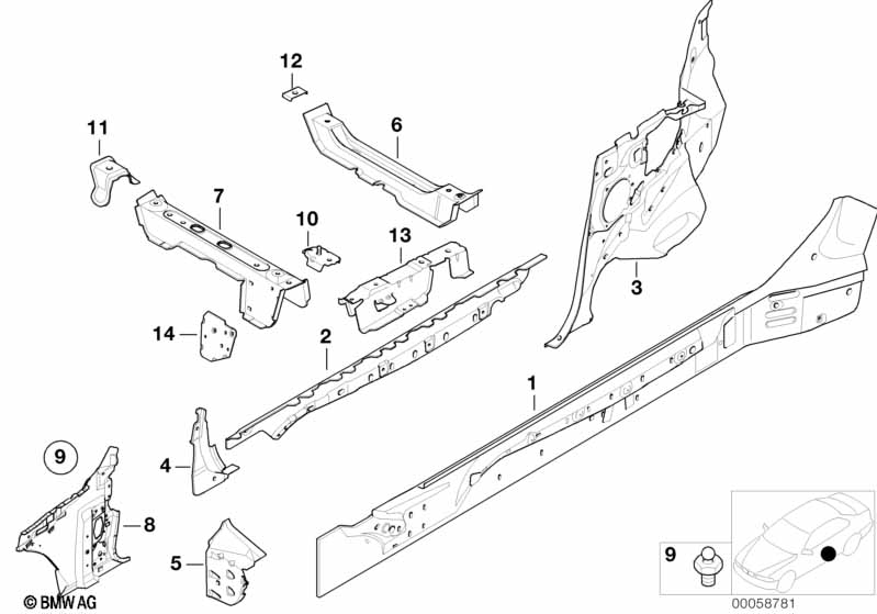 Single components for body-side frame