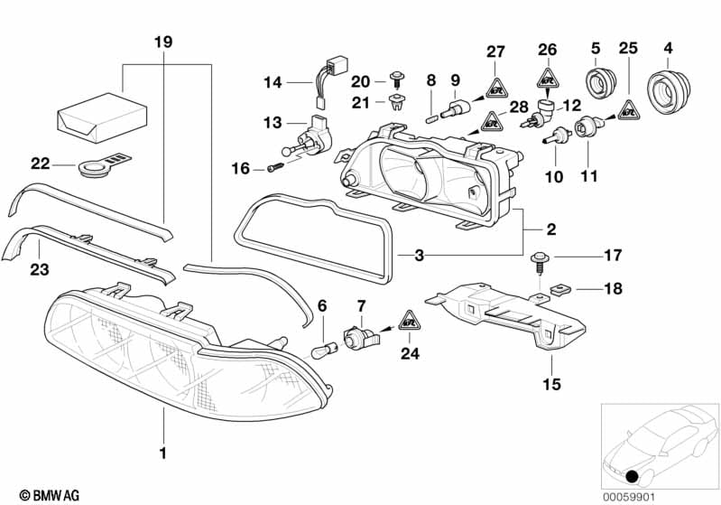 Single components for headlight