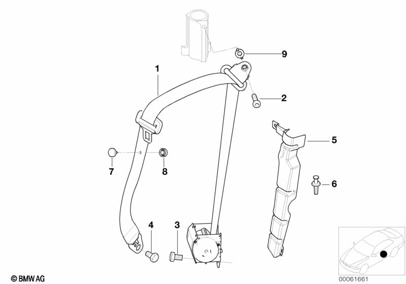 Genuine BMW 72117000948 E52 Rght Frnt Upper Belt W/O Force Limiter SCHWARZ (Inc. Z8) | ML Performance EU Car Parts