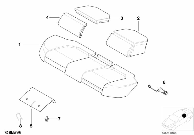 Seat rear, upholstery & cover base seat