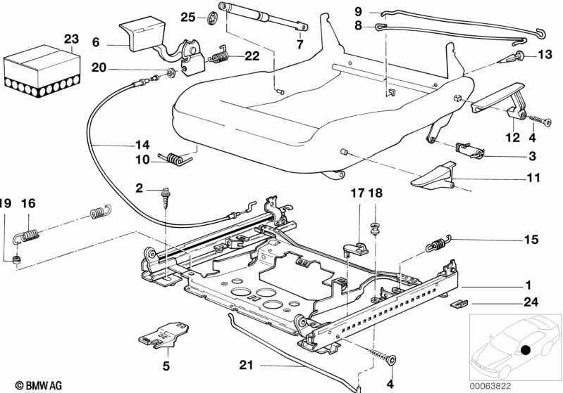 Front seat rail mechanical/single parts
