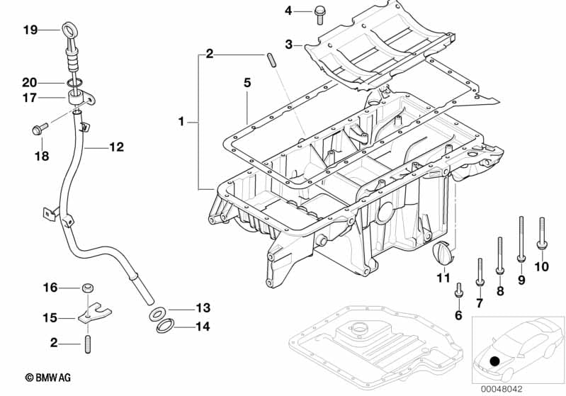 Oil pan upper part, oil level indicator