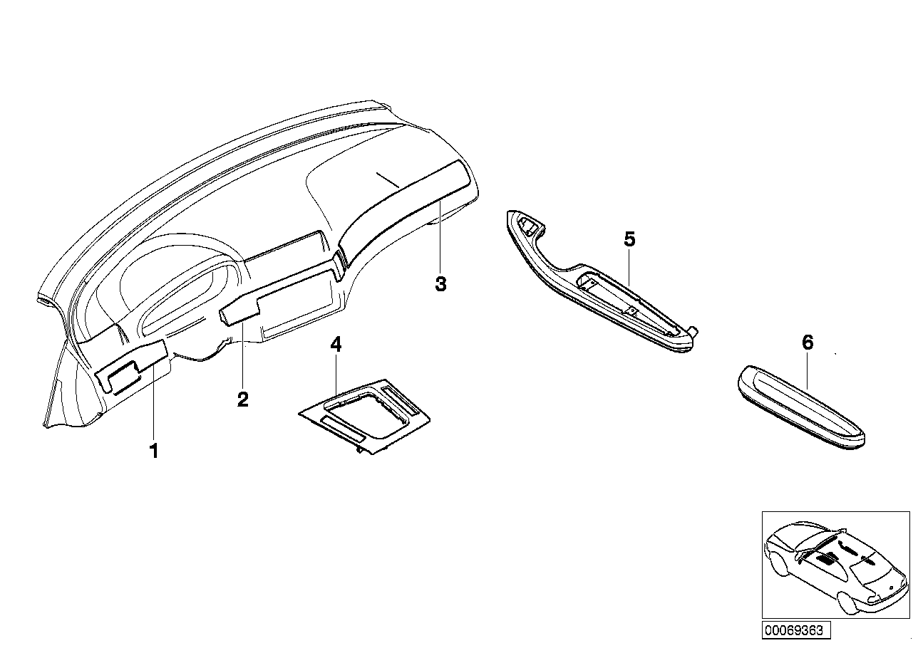 Genuine BMW 51457895815 E46 Decorative Strip, Alum., I-Panel, Right ALU SHADOW (Inc. 320Cd, 318Ci & 323Ci) | ML Performance US Car Parts