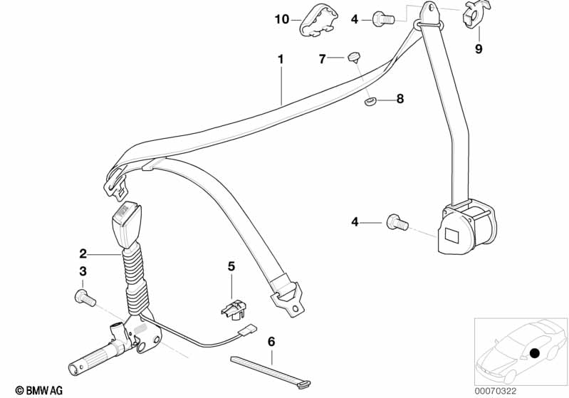 Genuine BMW 72118412072 E36 Rght Frnt Upper Belt W/O Force Limiter (Inc. Z3) | ML Performance EU Car Parts