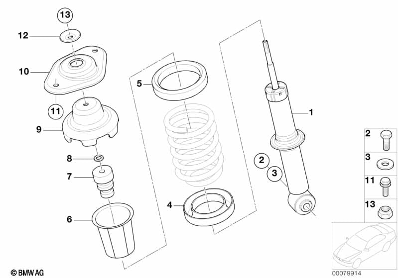Single components for rear spring strut