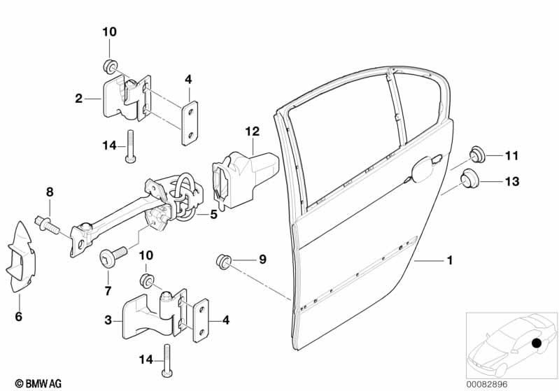 Rear door - hinge/door brake