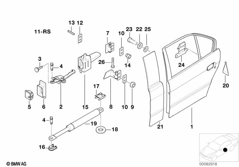 Rear door - hinge/door brake