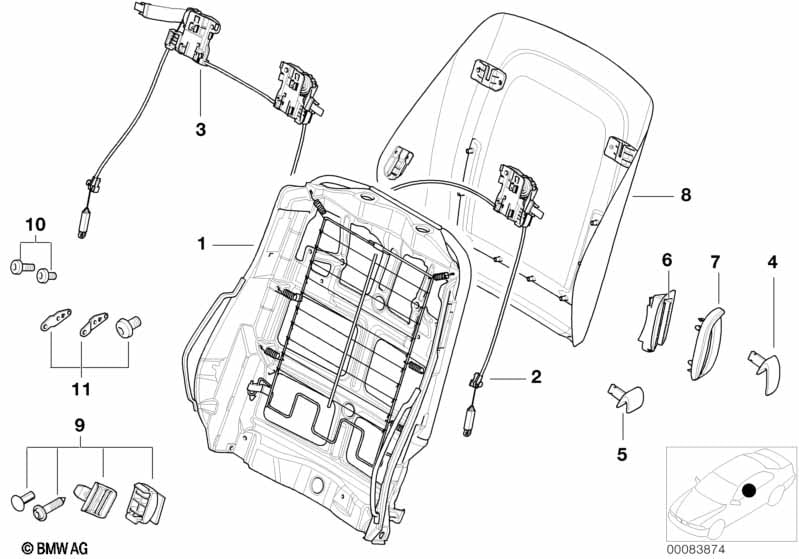 Front seat backrest frame/rear panel