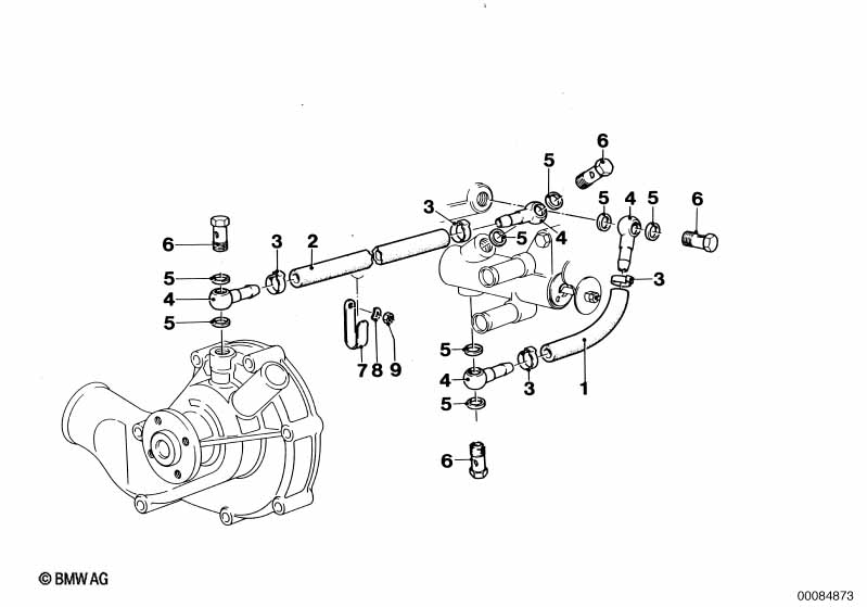 Water pump, valve, hoses
