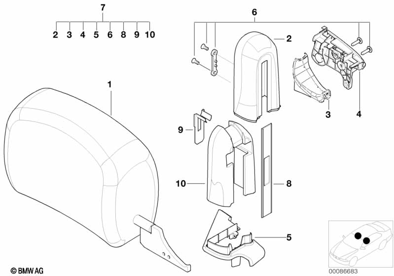 Seat, front, head restraint, Sport seat