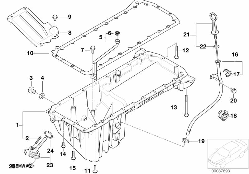 Oil pan/oil level indicator