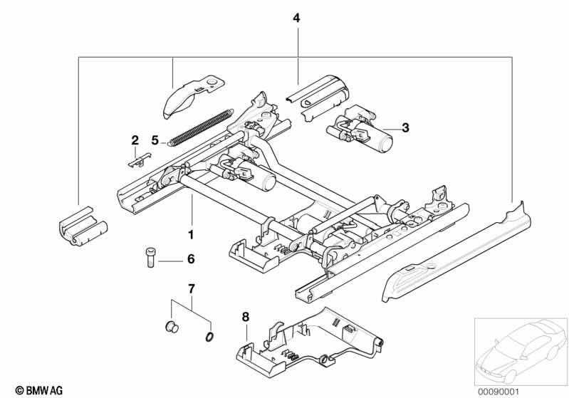 Front seat rail electrical/single parts