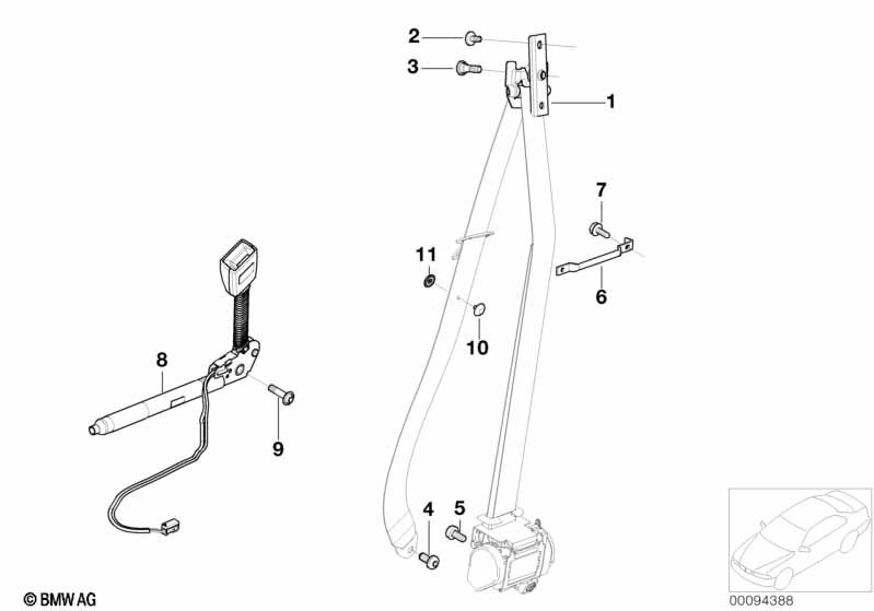 Front safety belt mounting parts