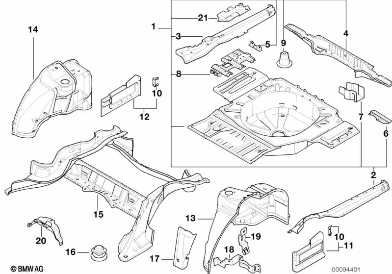 Floor panel trunk/wheel housing rear