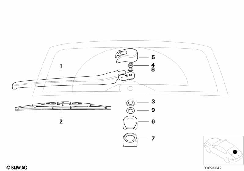 Single parts, rear window wiper arm