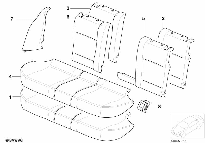 Seat rear, upholstery & cover base seat