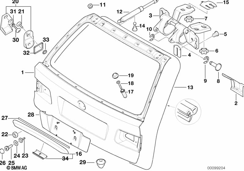 Single components for trunk lid