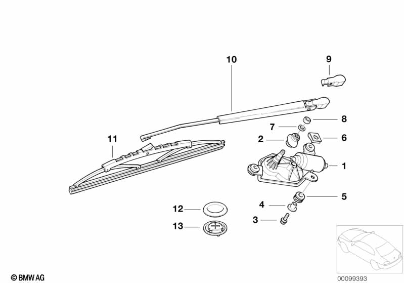 Single parts for rear window wiper