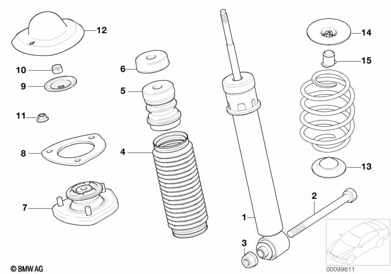 Single components for rear spring strut