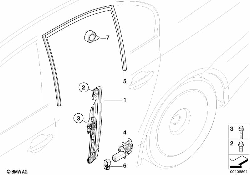 Door window lifting mechanism rear