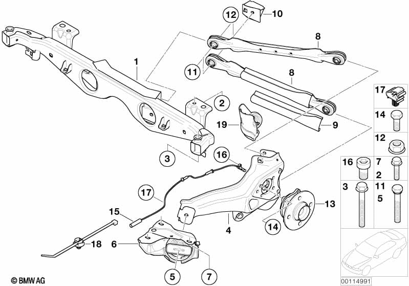 Rr axle support, wheel susp.,whl bearing