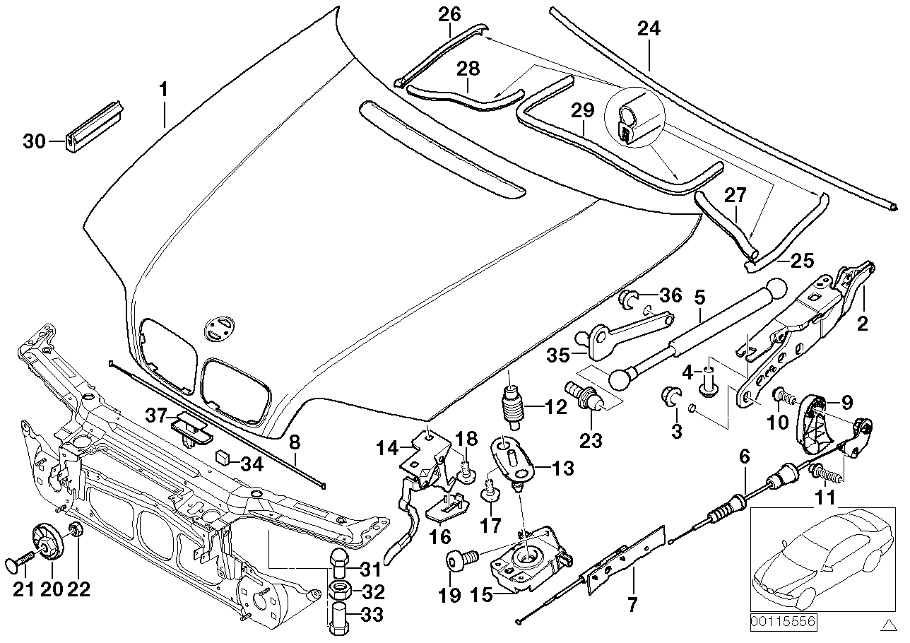 Genuine BMW 51238203862 E39 E46 E53 Lower Part Of Hood Lock (Inc. 318ti, 540iP & X5 3.0i) | ML Performance UK Car Parts