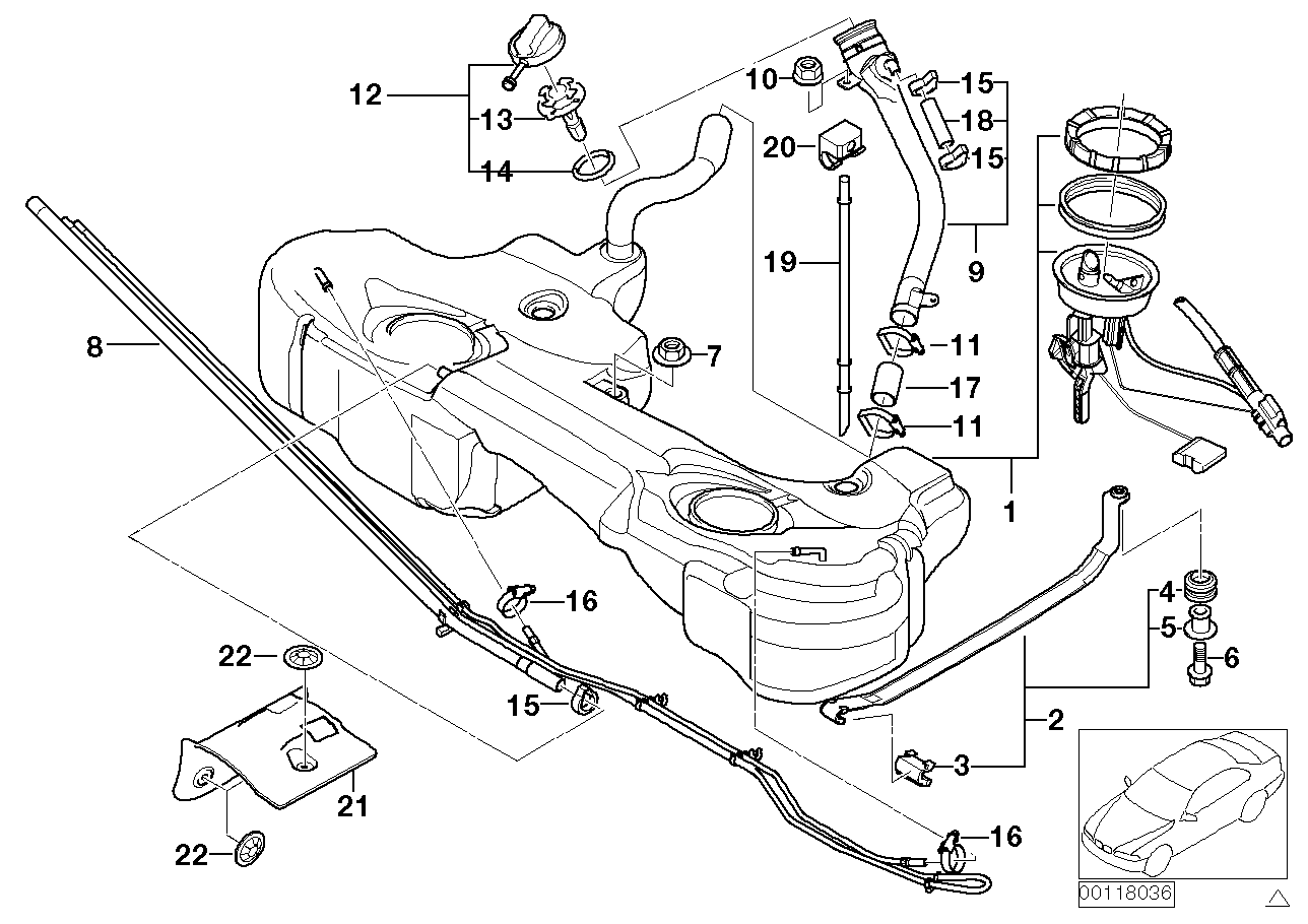 Fuel tank/attaching parts