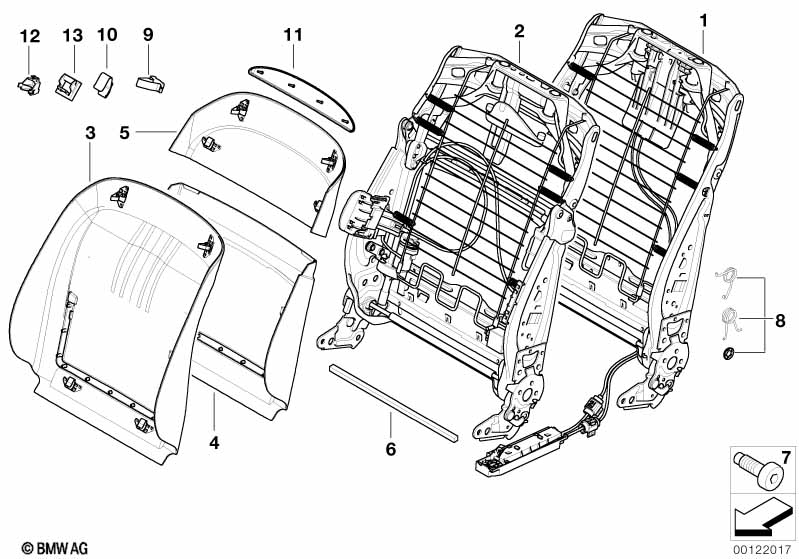 Front seat backrest frame/rear panel
