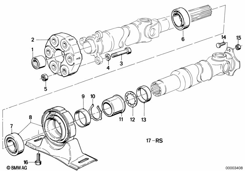Drive shaft,univ.joint/center mounting