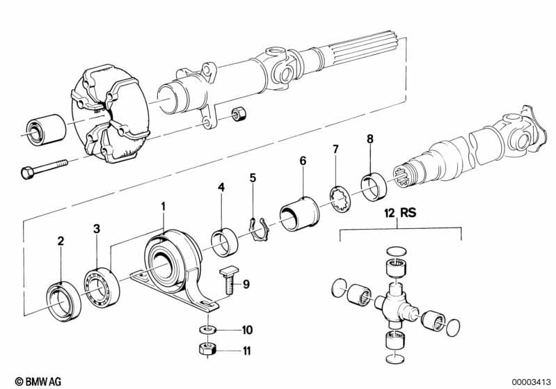 Drive shaft attach.parts center bearing