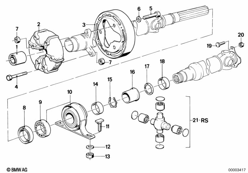 Drive shaft,univ.joint/center mounting