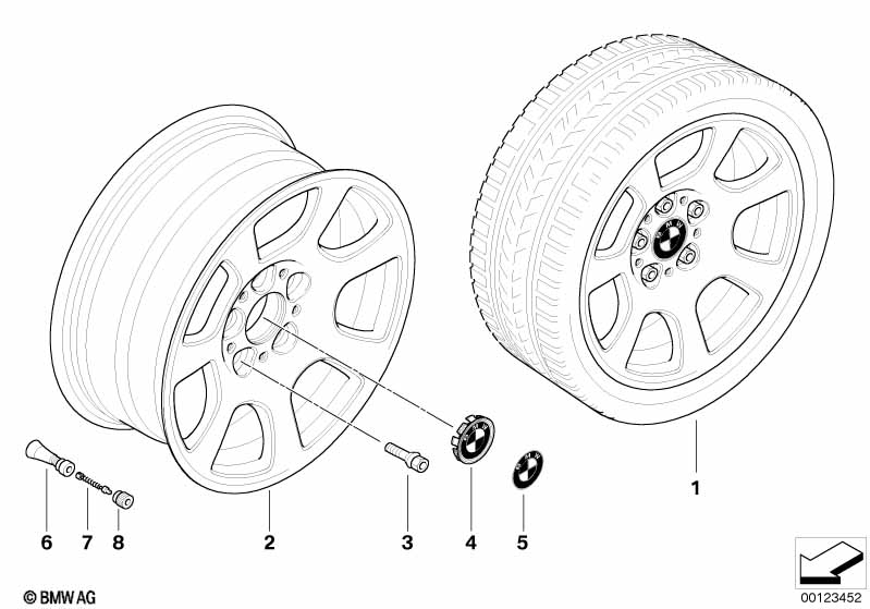 BMW alloy wheel, trapezoid spoke 134