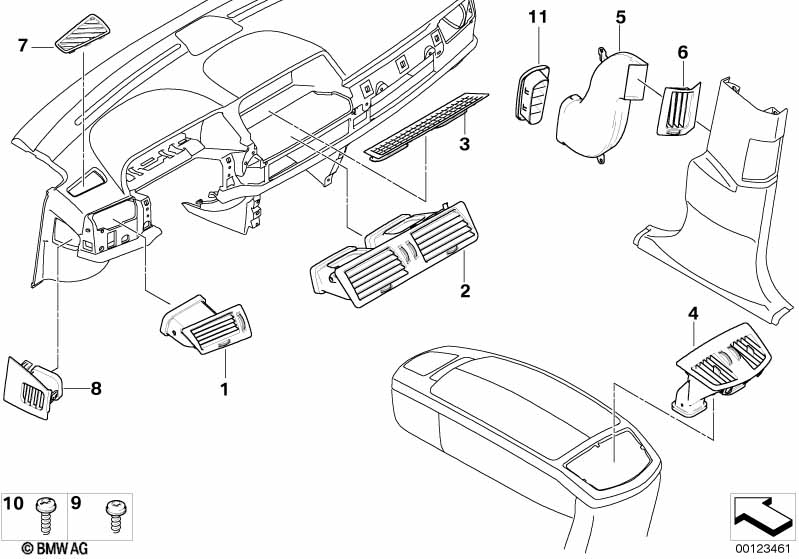 Genuine BMW 64227007984 E66 E67 E65 Fresh Air Grille Rear Room DARK SILVER (Inc. 735Li, 760Li & 735i) | ML Performance EU Car Parts