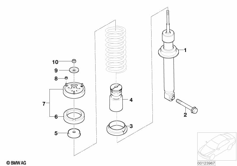 Rear spring strut mounting parts