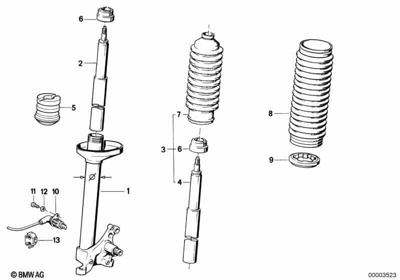 Front spring strut/shock absorber