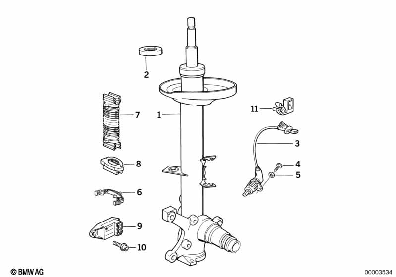 Front spring strut/shock absorber