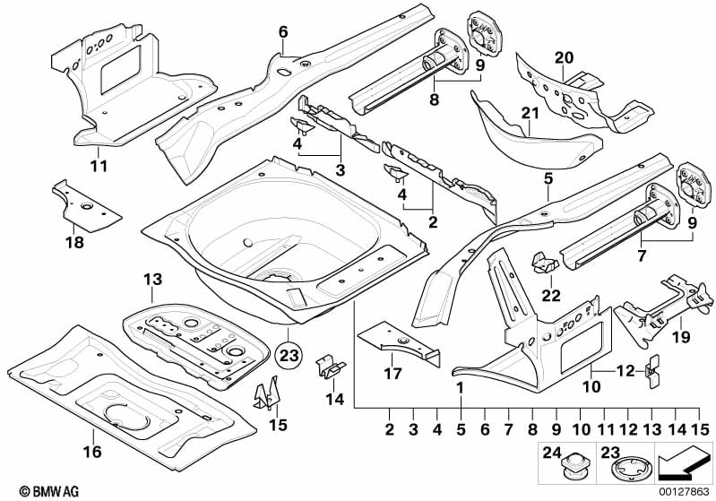 Mounting parts for trunk floor panel