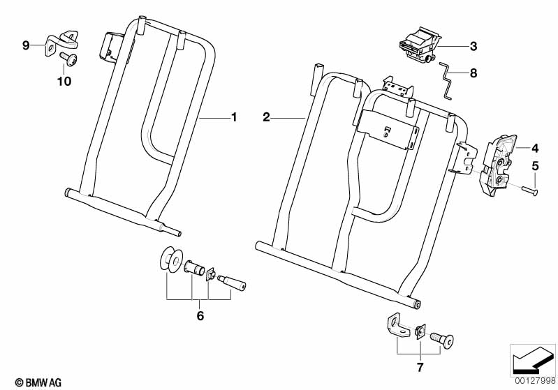 Seat, rear, seat frame, load-through