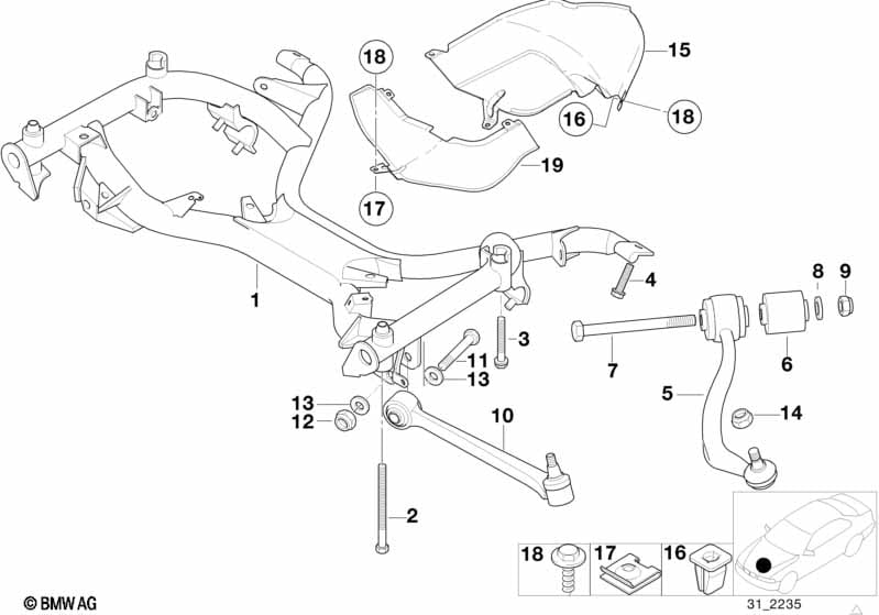 Front axle support/wishbone