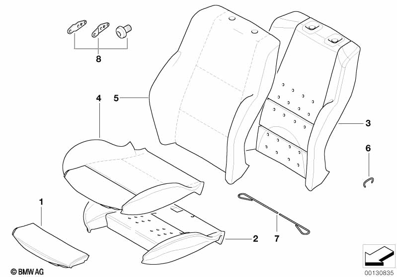 Seat, front, upholstery and cover