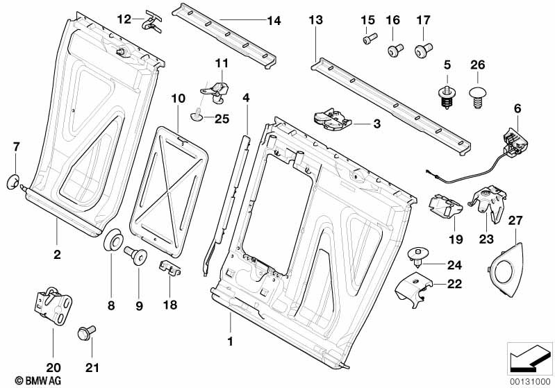 Seat, rear, seat frame, load-through